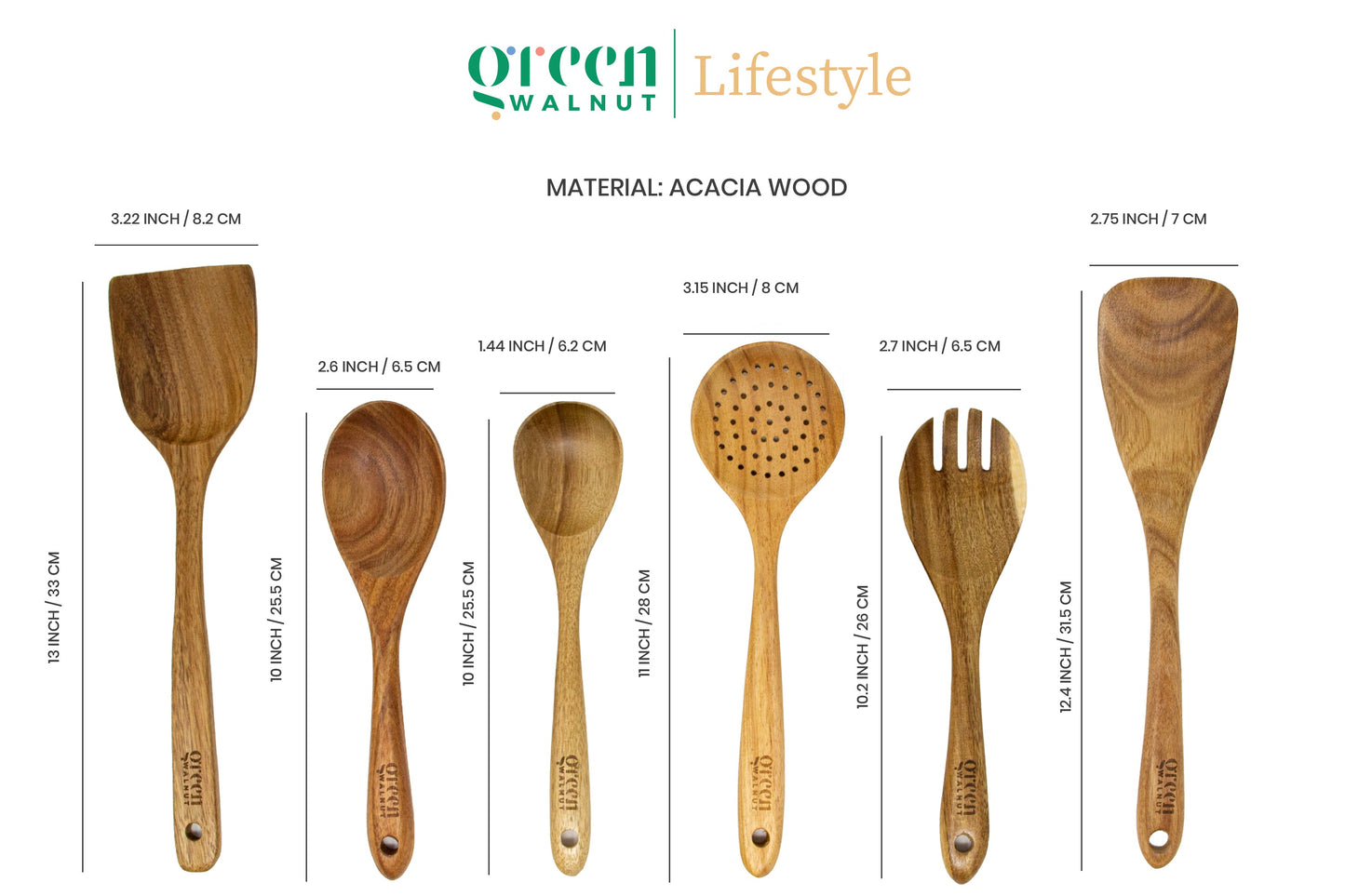 Wooden Acacia Kitchen Utensil - Set of 7