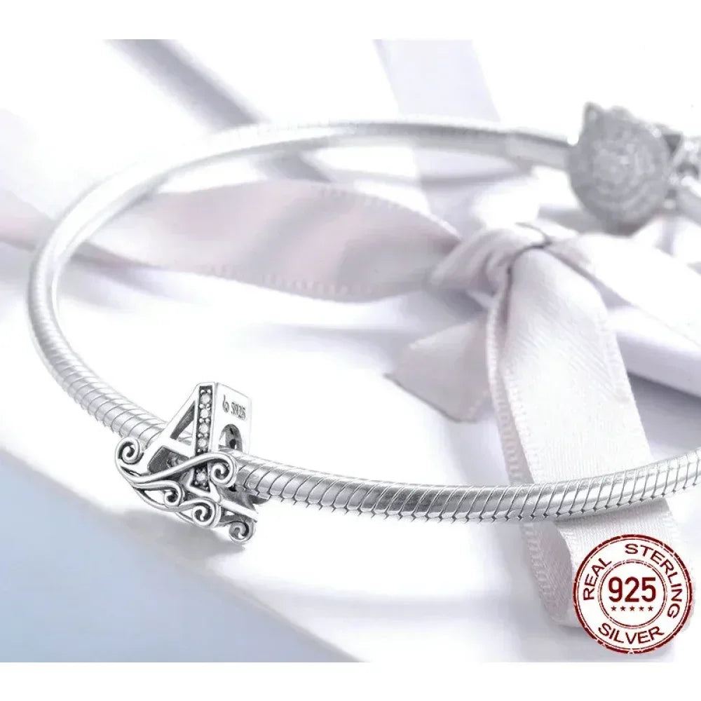 Chic 925 Sterling Silver Cz Alphabet Beads For Charm Bracelet - Vintage A To Z Letter Charms (Bsc030)