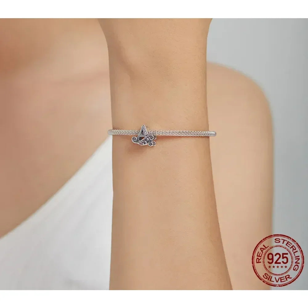 Chic 925 Sterling Silver Cz Alphabet Beads For Charm Bracelet - Vintage A To Z Letter Charms (Bsc030)