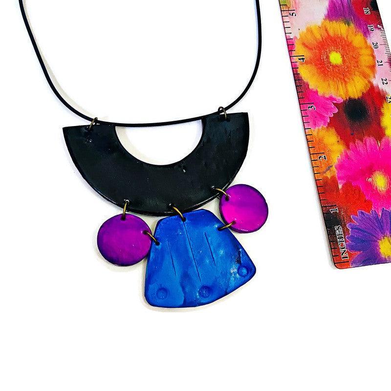 Chunky Art Deco Jewelry Set in Black, Blue Purple