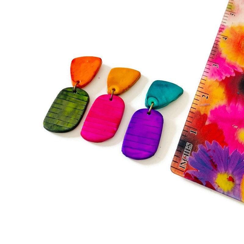 Clay Two Tone Earrings Handmade, Post or Clip Ons - "Alex"