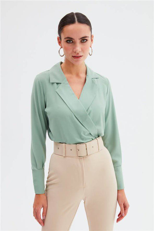 Collared Wrap Bodysuit - Sage