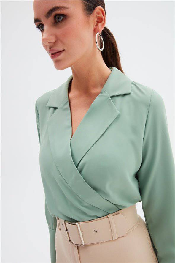 Collared Wrap Bodysuit - Sage