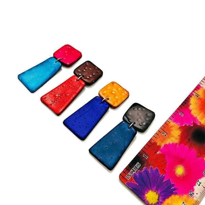 Colorful Dangle Statement Earrings, Post or Clip On – "Mary"