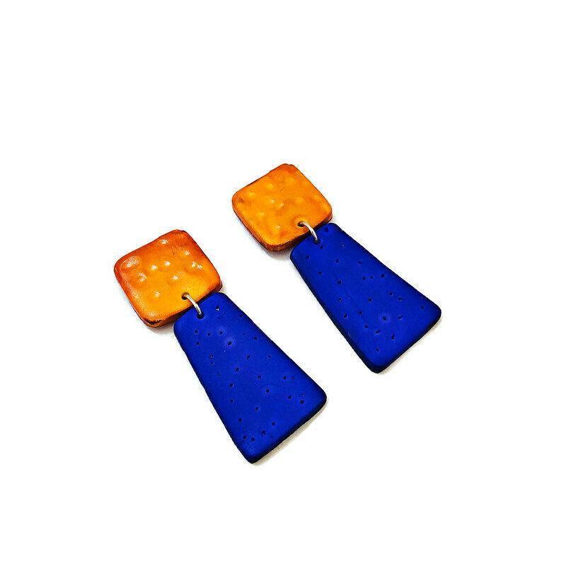 Colorful Dangle Statement Earrings, Post or Clip On – "Mary"