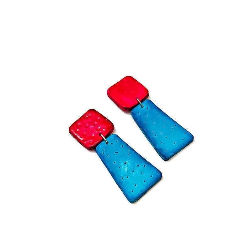 Colorful Dangle Statement Earrings, Post or Clip On – "Mary"