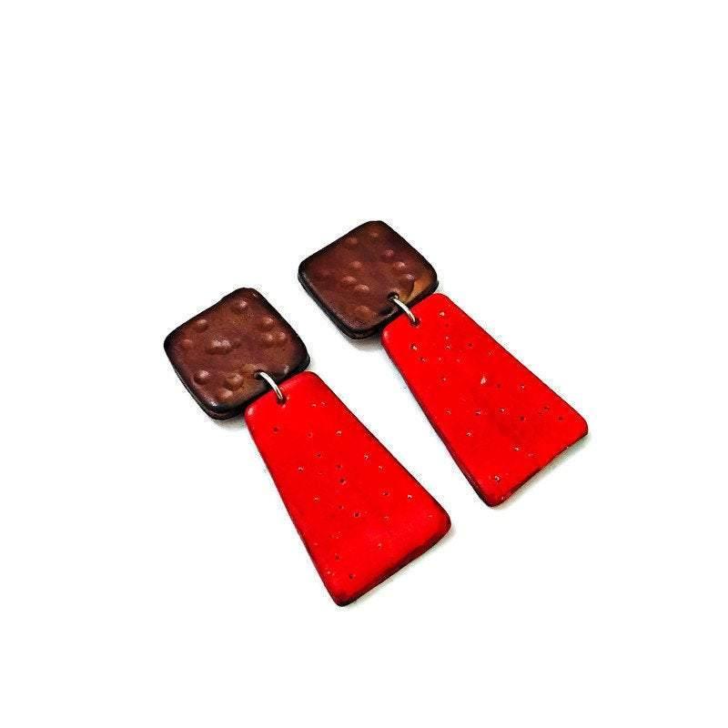 Colorful Dangle Statement Earrings, Post or Clip On – "Mary"