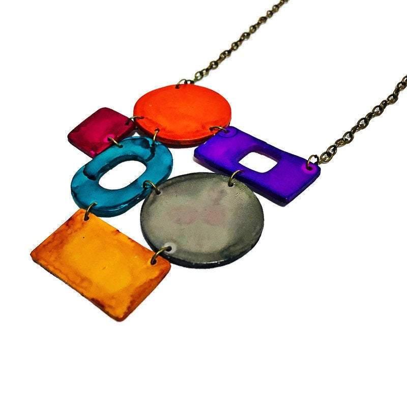 Colorful Geometric Bib Necklace & Statement Earrings