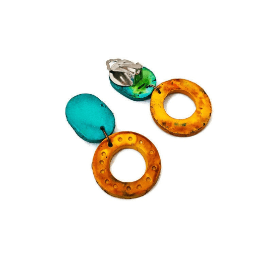 Colorful Linked Circle Jewelry Set, Statement Necklace & Earrings, Handmade Polymer Clay
