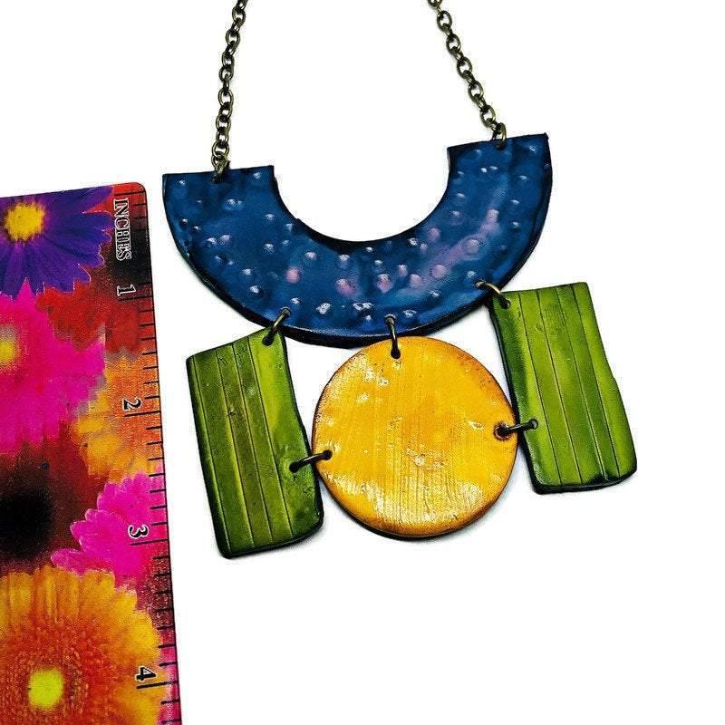 Colorful Painted Statement Necklace with Geometric Design