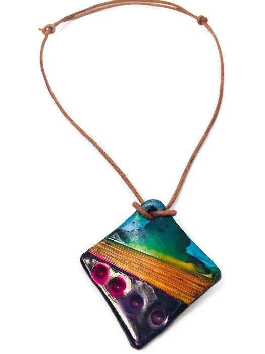 Abstract Geometric Pendant Necklace Handmade | Colorful Polymer Clay
