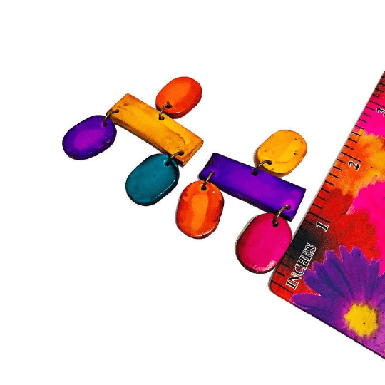 Colorful Geometric Statement Necklace, Handmade Polymer Clay
