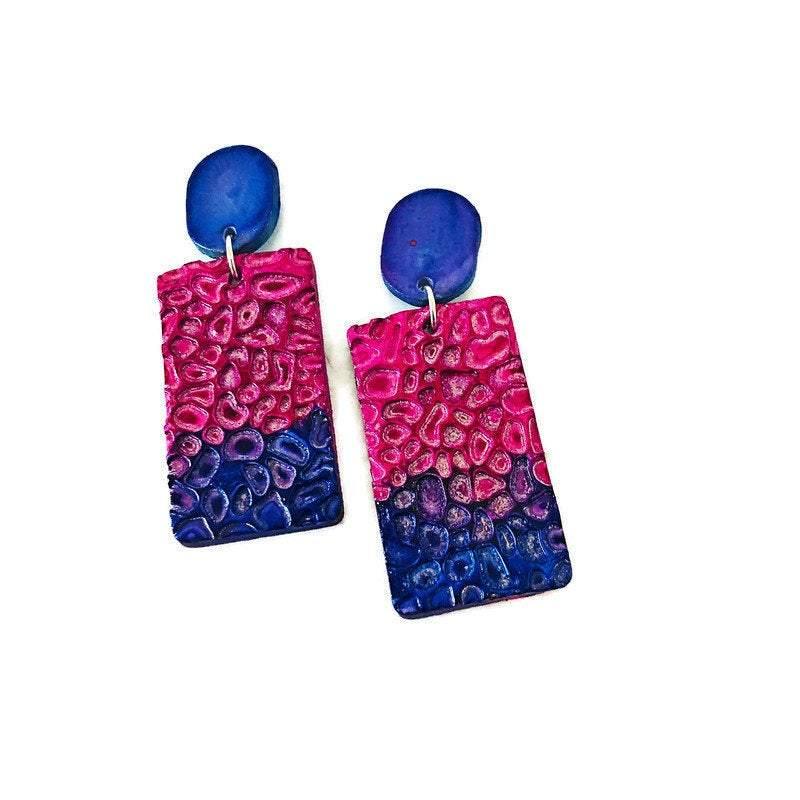 Colorful Textured Statement Earrings (Post or Clip On)- "Billy"