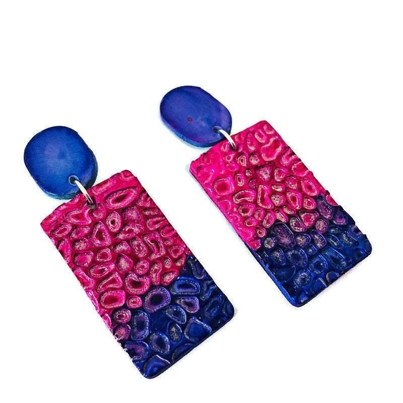 Colorful Textured Statement Earrings (Post or Clip On)- "Billy"