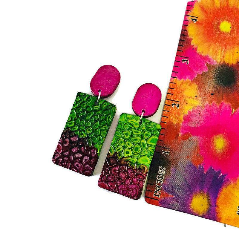 Colorful Textured Statement Earrings (Post or Clip On)- "Billy"