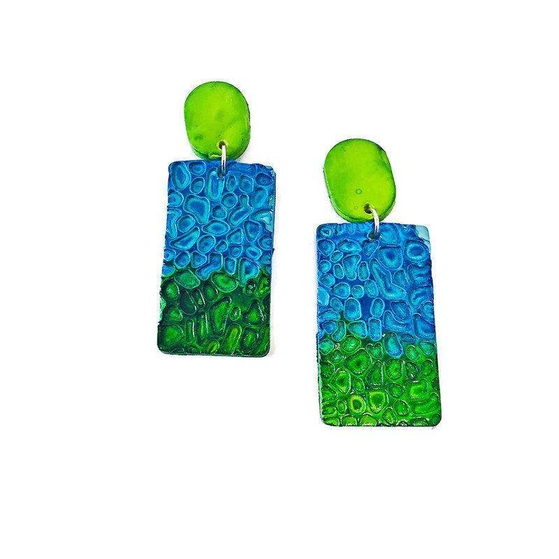 Colorful Textured Statement Earrings (Post or Clip On)- "Billy"
