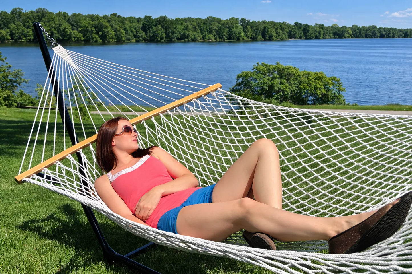 Cotton Rope Hammock with 3-Beam Stand