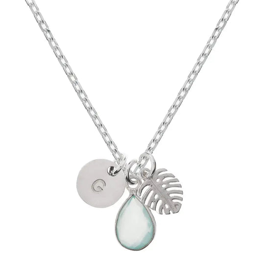 Monstera Chalcedony Initial Necklace