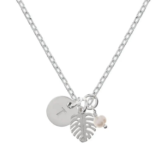 Monstera Initial Pearl Necklace