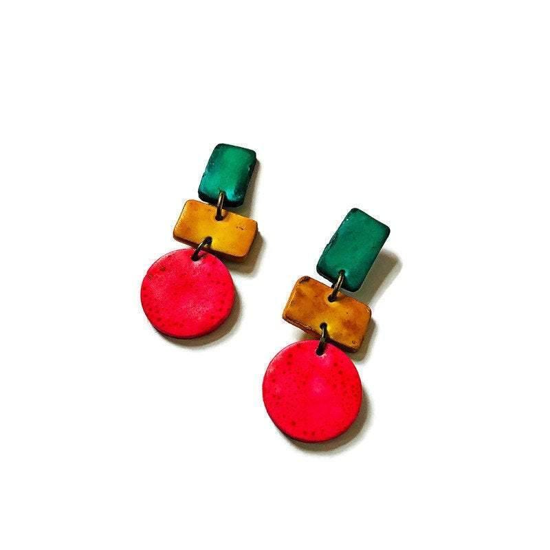 Geometric Statement Jewelry Set, Necklace & Earrings, Handmade Polymer Clay