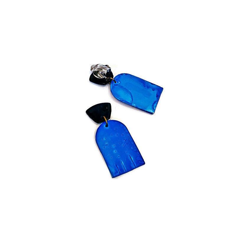 Bold Two-Tone Geometric Earrings, Post or Clip On – "Moe"