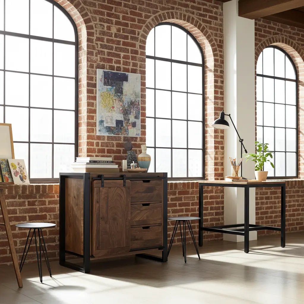 Meuble Commode Avila en bois de manguier porte coulissante