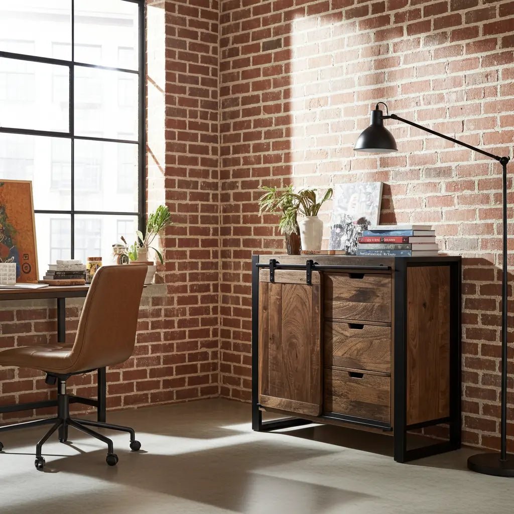 Meuble Commode Avila en bois de manguier porte coulissante