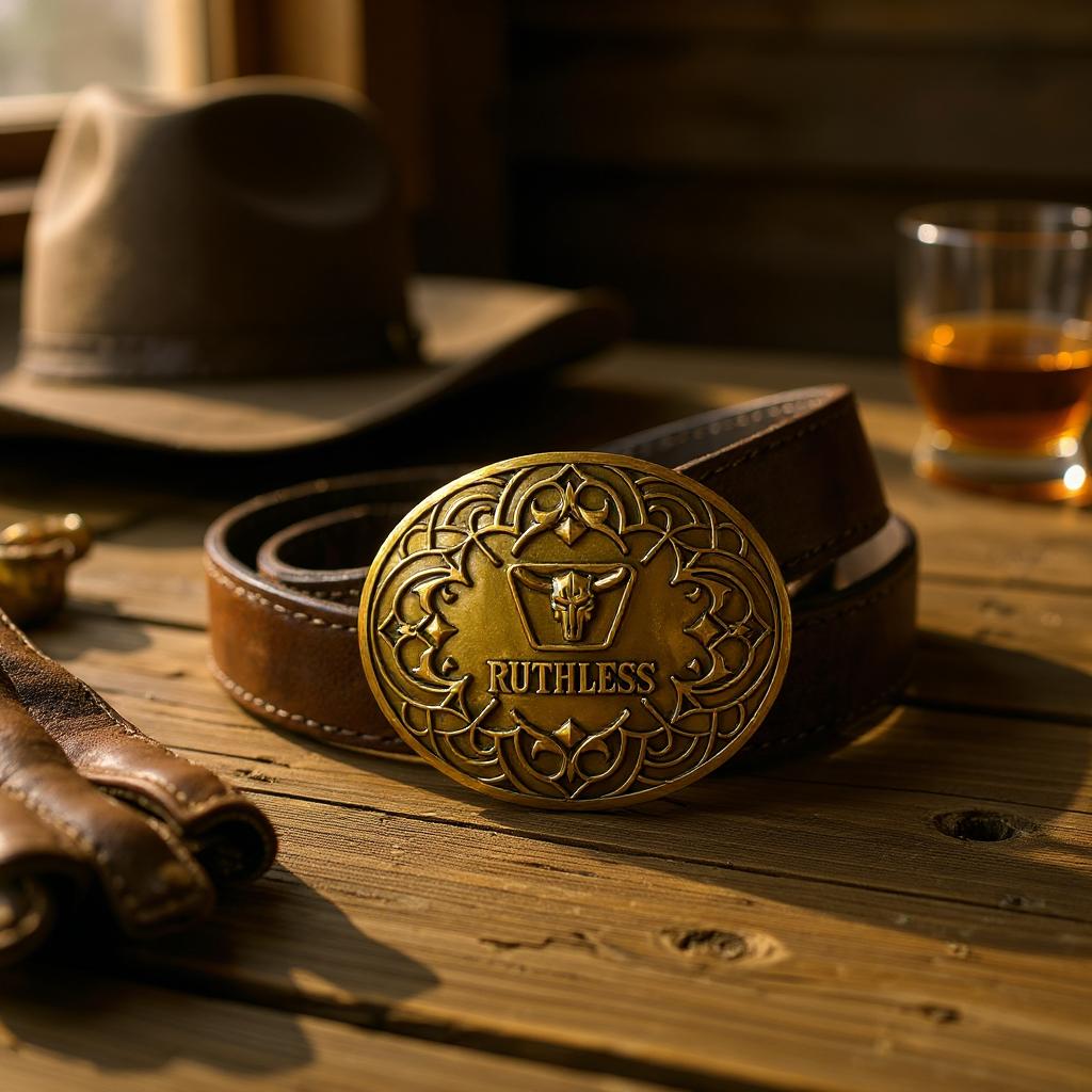 Ruthless Rustlers Iron Grace Belt Buckle | Antique Gold