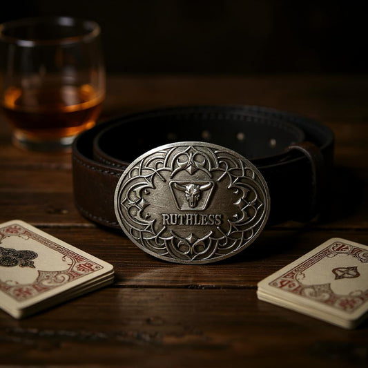 Ruthless Rustlers Iron Grace Belt Buckle | Antique Silver