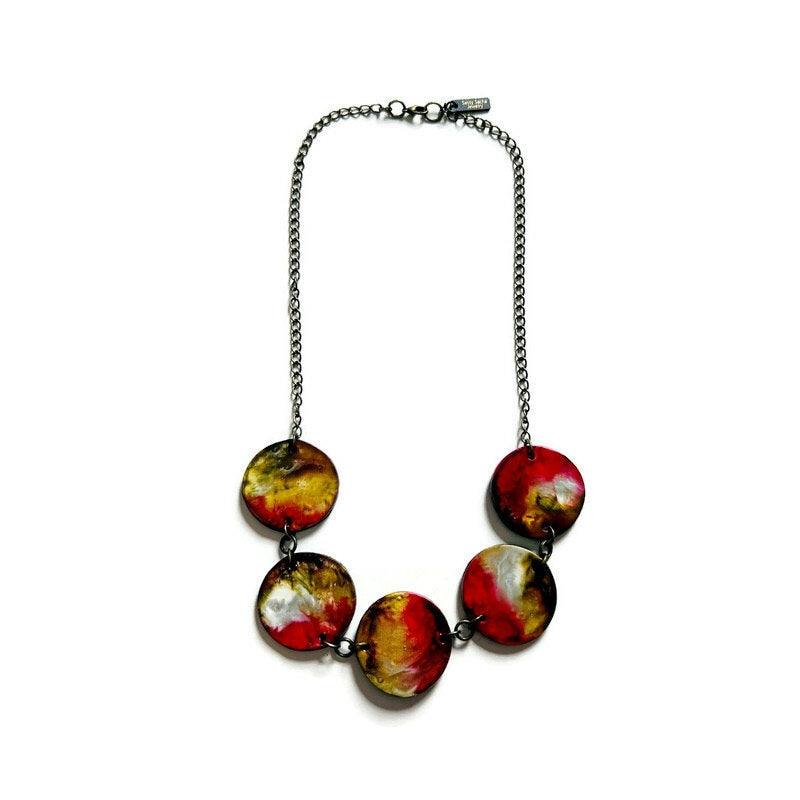Earth Tone Beaded Necklace with Short Adjustable Chain