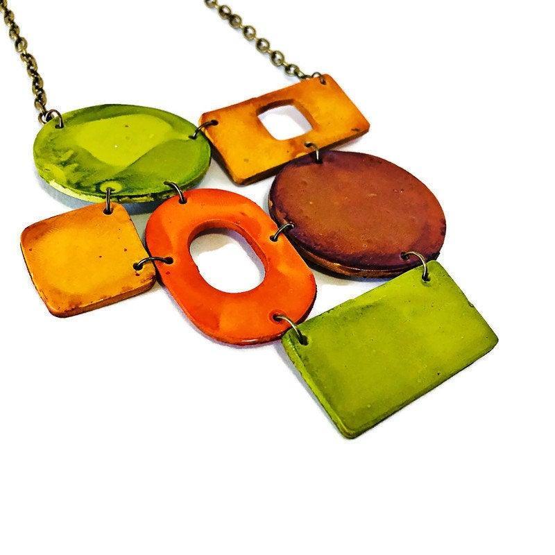 Earth Tone Statement Jewelry Set with Geometric Style