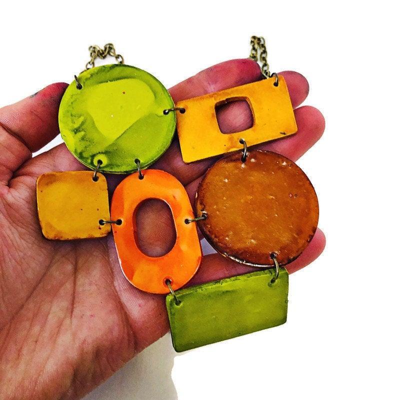 Earth Tone Statement Jewelry Set with Geometric Style