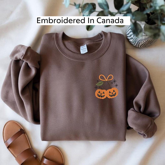Jack-O’-Lantern Cherries Embroidered Crewneck | Halloween Sweatshirt | Canada