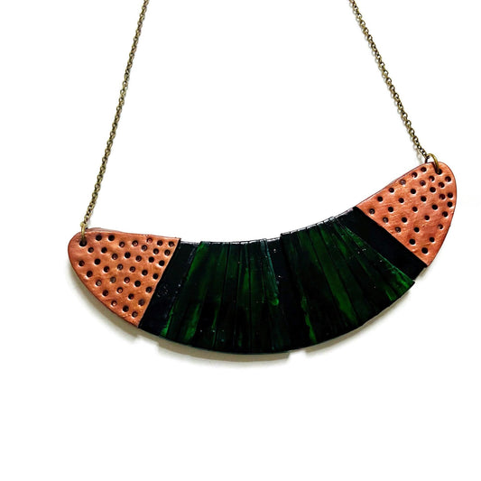 Emerald Green Statement Necklace with Black & Copper Accents