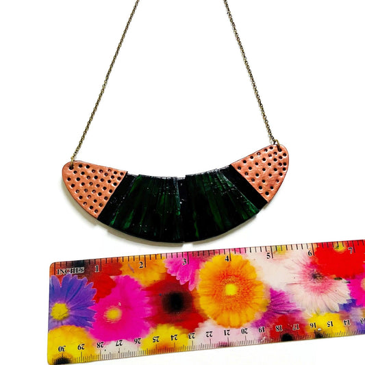 Emerald Green Statement Necklace with Black & Copper Accents