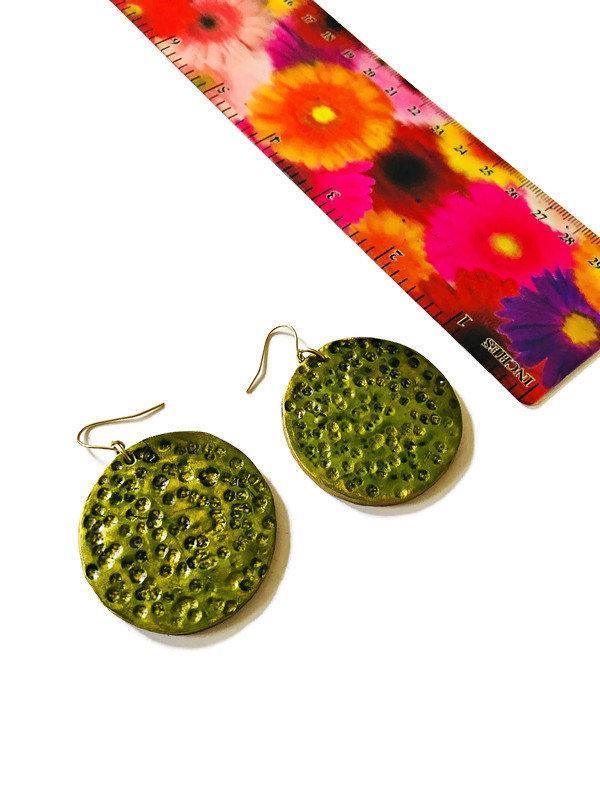 Extra Large Disc Dangle Earrings, Handmade – Hammered Metallic Style