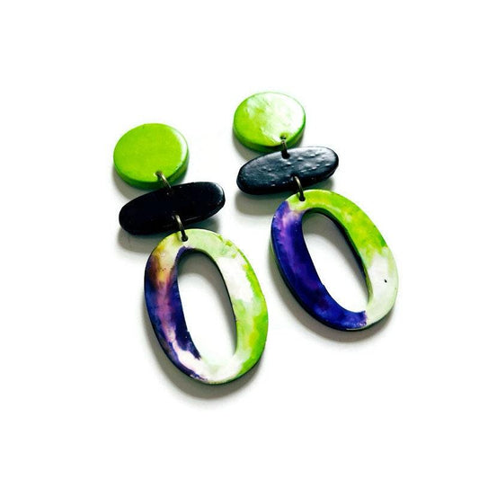 Handmade Extra Long Statement Earrings – Polymer Clay