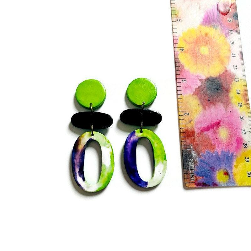 Extra Long Statement Earrings Handmade from Polymer Clay & Painted