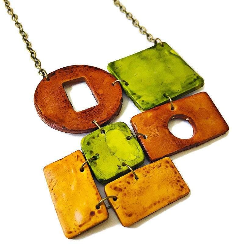 Fall Jewelry Set with Bold Chunky Statement Necklace & Long Geometric Earrings