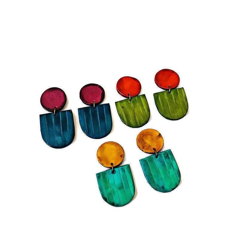 Fan Shaped Statement Earrings, Post or Clip On – "Emily"