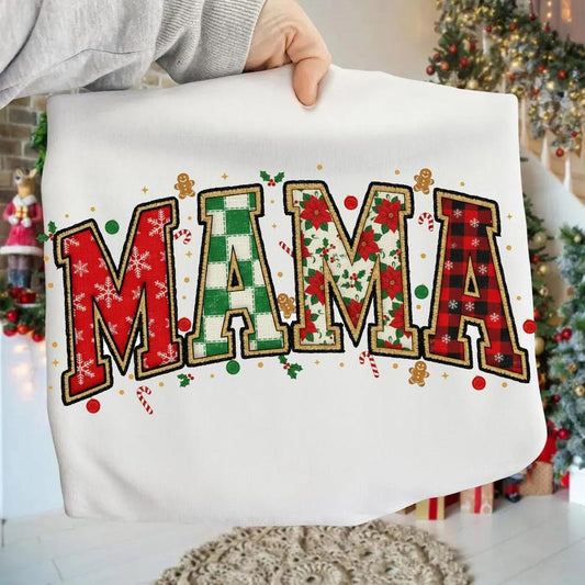 Hoody Crewneck MAMA Christmas Patchwork Letters – Holiday