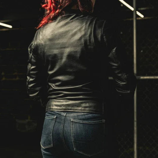 Women’s Motorcycle Leather Jacket. Lightweight Cowhide with Armor Pockets