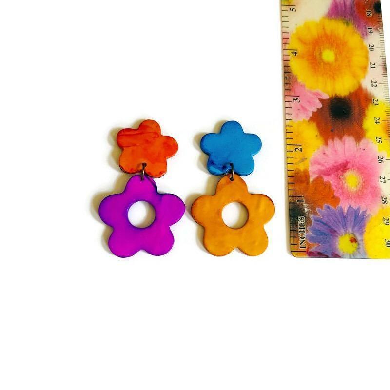 Colorful Mismatched Flower Earrings