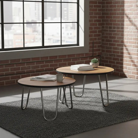 Tables basses en bois de manguier patte en épingle ensemble de 2