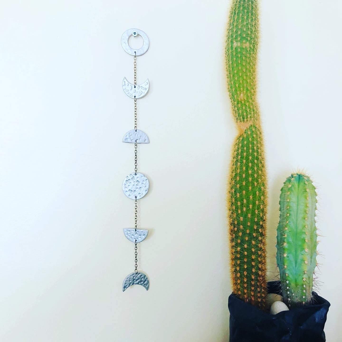 Gold Moon Phase Wall Hanging, Hammered Textured Clay Lunar Décor