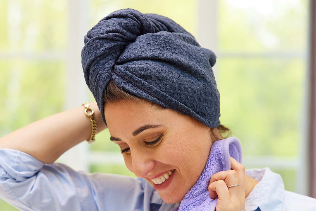 Serviette enveloppante en tissage gaufré pour cheveux