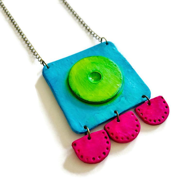 Handmade 80s Neon Geometric Clip-On Earrings