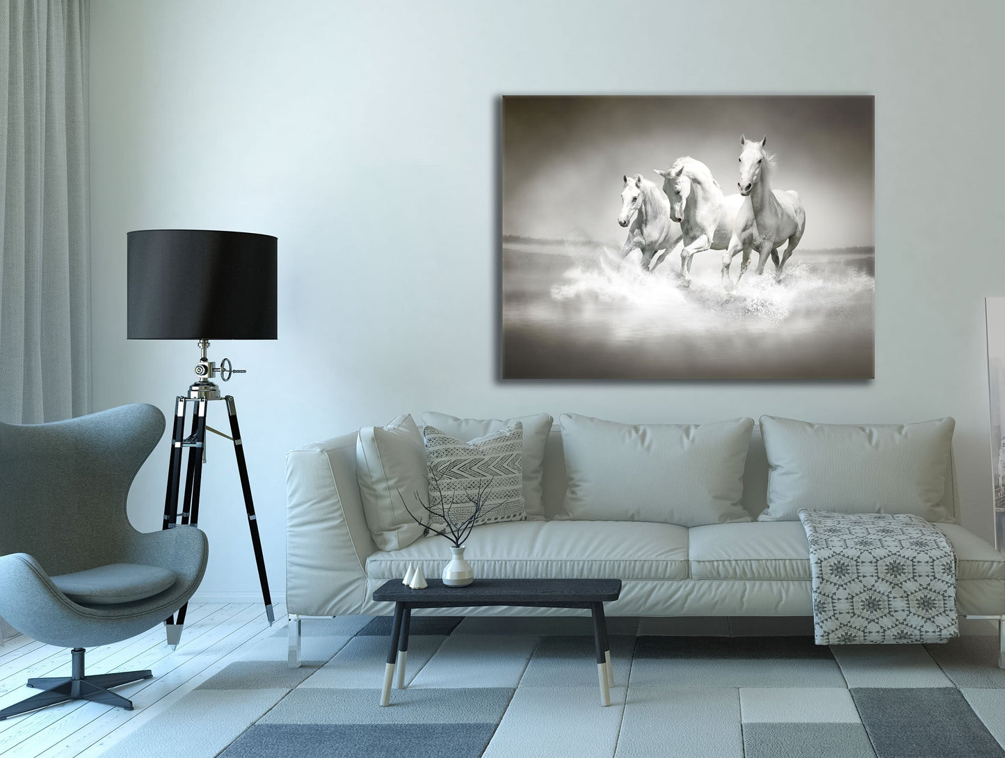 Wall Art Black and White Stallions - Animal Print Canvas