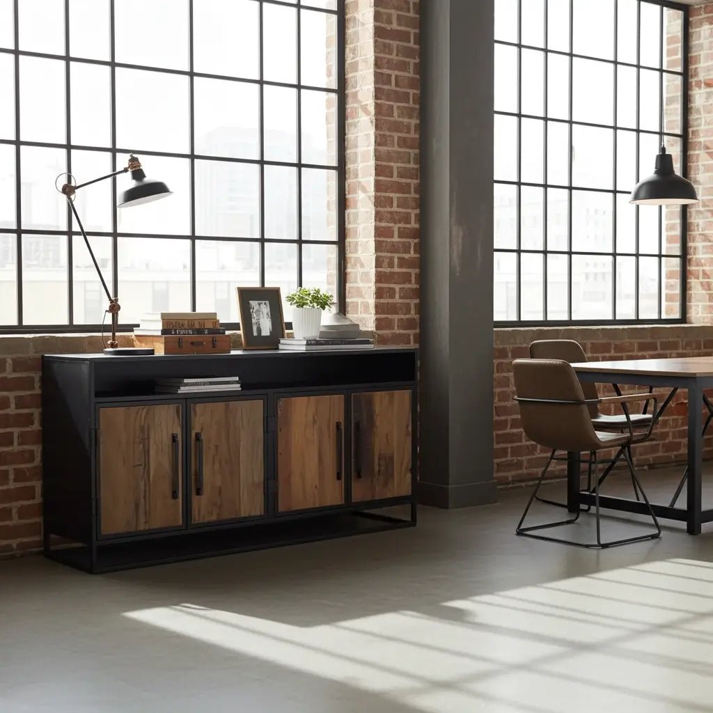 Buffet bois Recyclé sur structure d'acier noir