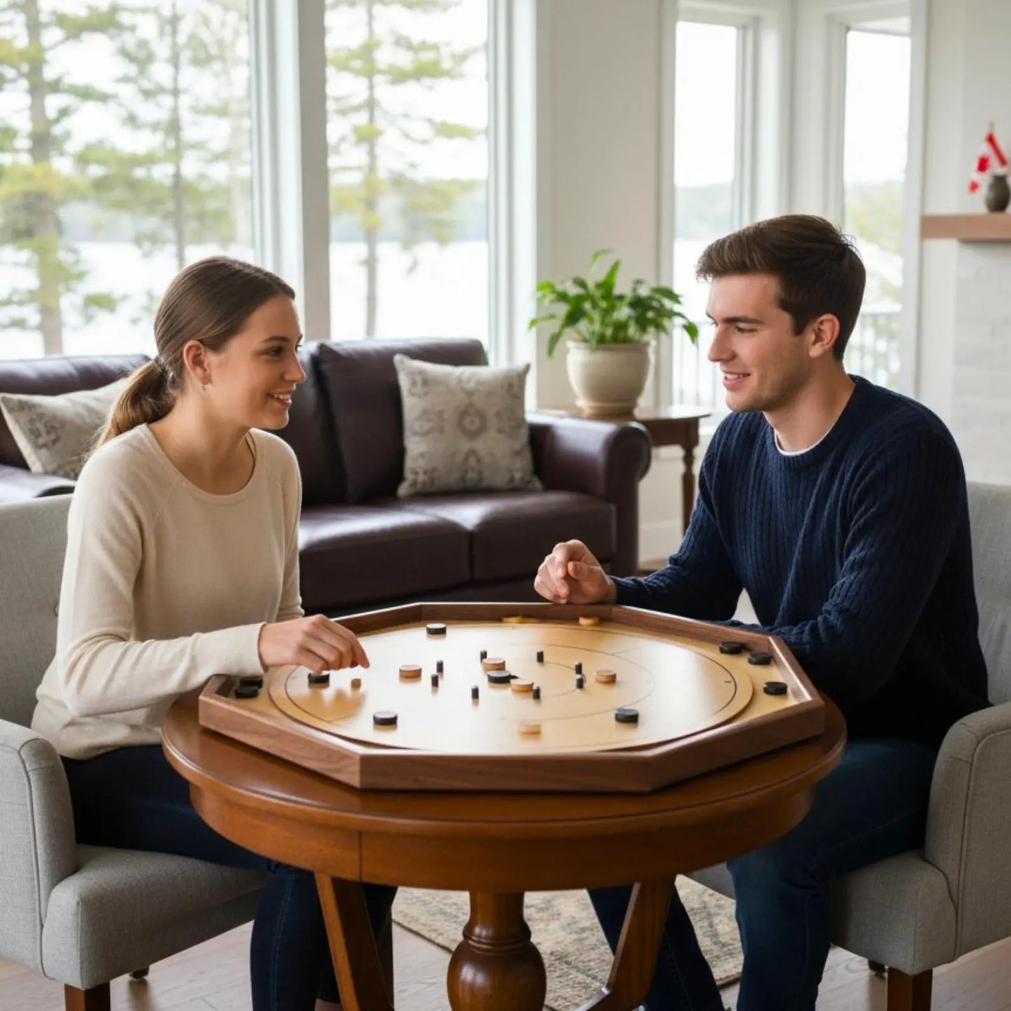 The Deluxe (Walnut Rail) by Crokinole Canada - Traditional Crokinole Board Game Set